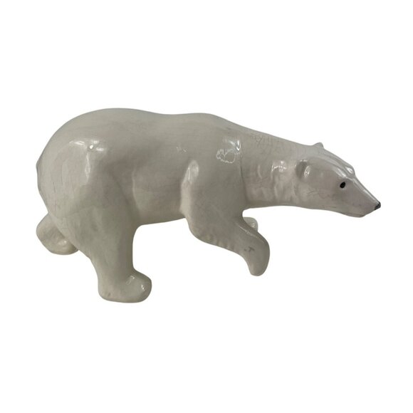 Handcrafted Vintage Ceramic Polar Bear Figurine With Crackle Glaze Finish - Picture 11 of 13